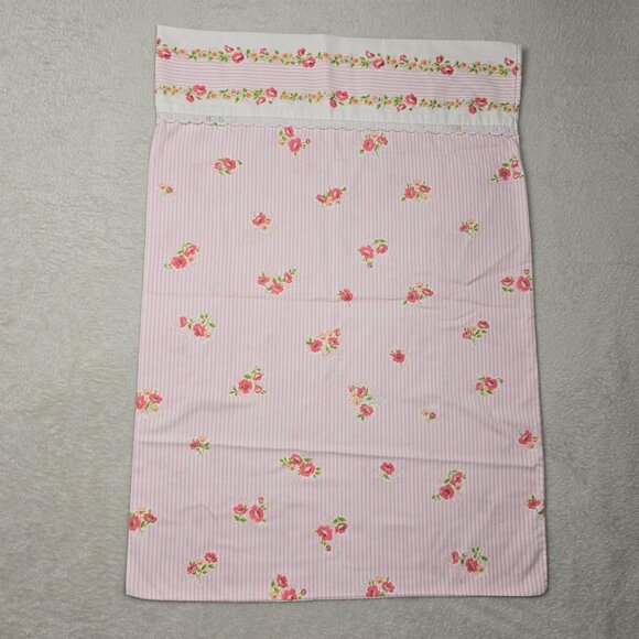 Vintage Cannon Monticello Floral Pillowcase Striped Pink White Cottagecore Lace - Picture 1 of 12